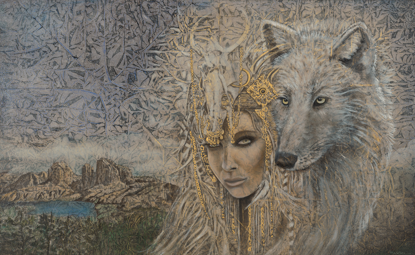 White Wolf_Evolutionary Art_Kimberly-Webber_Contemporary Symbolist Paintings_Magical Realism_Transcendental Art_Archetypal Visionary Artist_Taos New Mexico