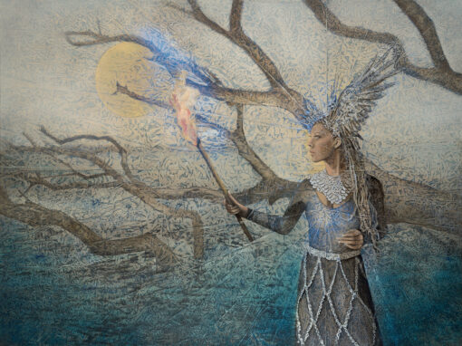 Promethian Fire | 36" x 48" rice paper, earth pigments, encaustic, oil on canvas