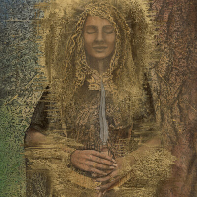 Athame | 45" x 28" rice paper, earth pigments, encaustic, oil on panel