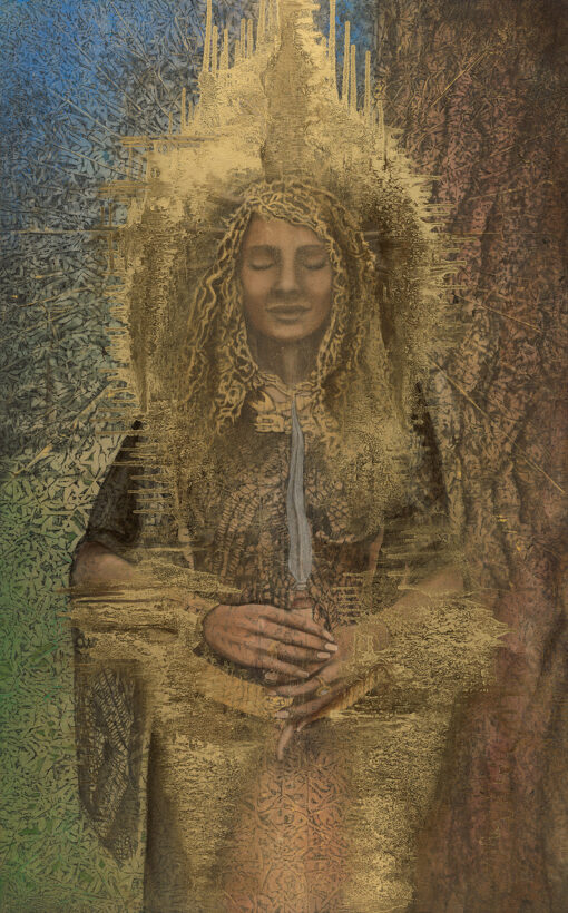 Athame | 45" x 28" rice paper, earth pigments, encaustic, oil on panel