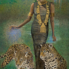 Emerald Promise | 74" x 46" rice paper, earth pigments, encaustic, oil on canvas
