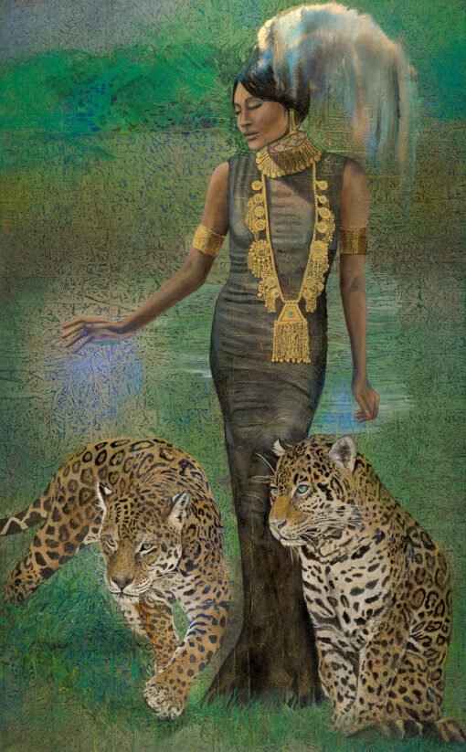 Emerald Promise | 74" x 46" rice paper, earth pigments, encaustic, oil on canvas
