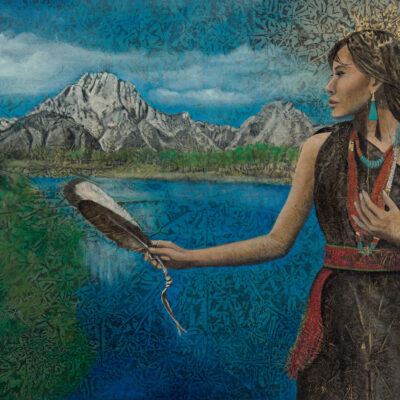 America | 24" x 36" rice paper, earth pigments, encaustic, oil on panel