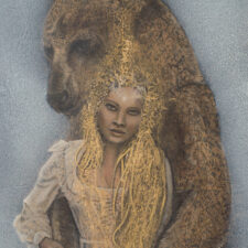 North | 29" x 18" rice paper, earth pigments, encaustic, oil on panel