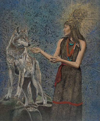 Prophetess | 36" x 30" rice paper, earth pigments, encaustic, oil on panel