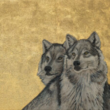 Wolven Dreams | 18" x 24" rice paper, earth pigments,23 kt gold, encaustic, oil on panel