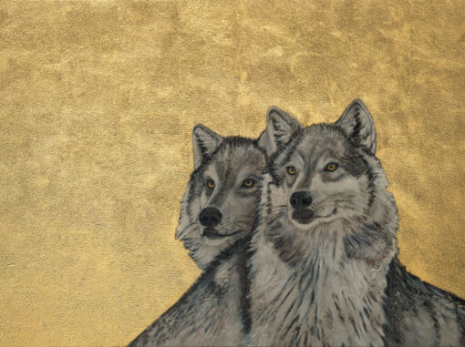 Wolven Dreams | 18" x 24" rice paper, earth pigments,23 kt gold, encaustic, oil on panel